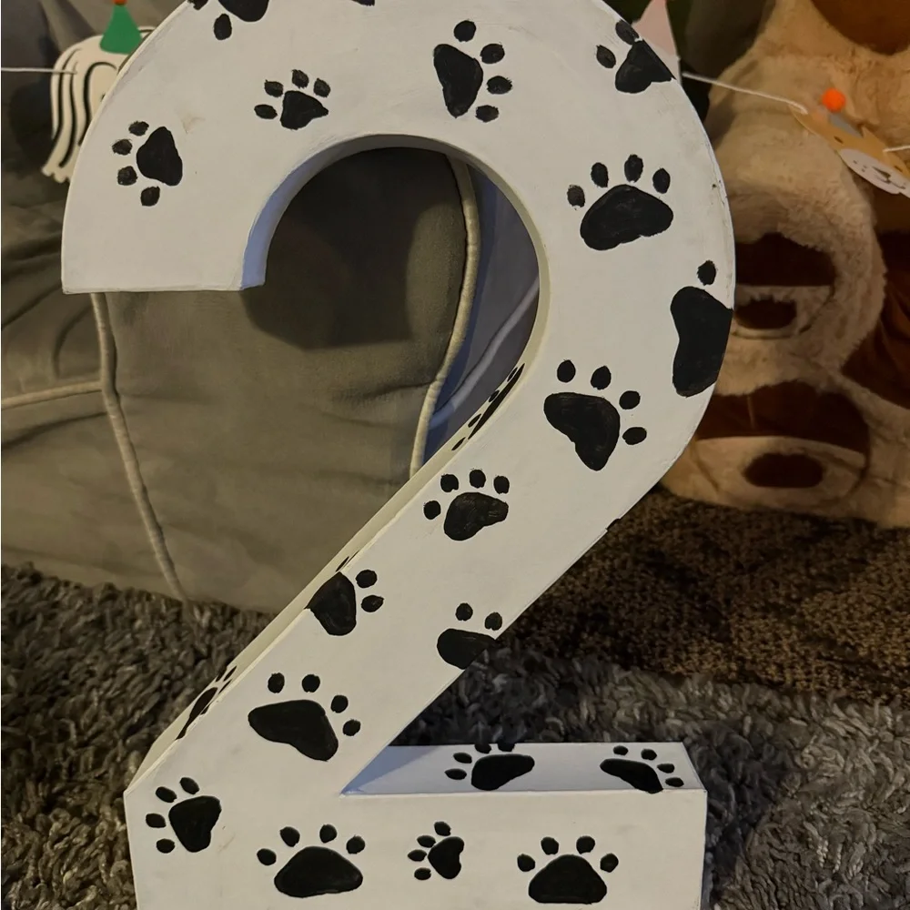Paw Print Number 2 Party Decoration - White & Black